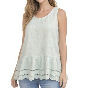 Valentina Naldi Italy Linen Eyelet Peplum Tank Top Seafoam Green Small